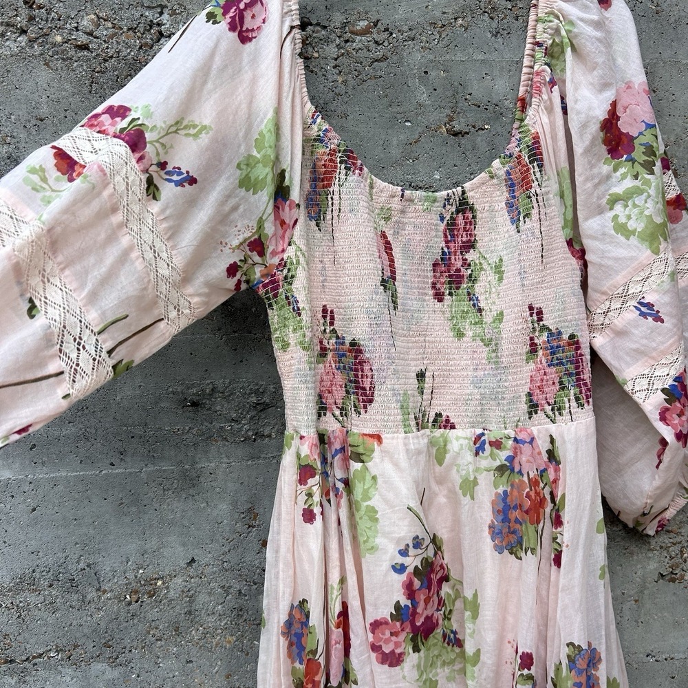 Free People Morning Glory Cotton Floral Cottage Boho Dress Small Tea Combo  XL - Picture 5 of 9
